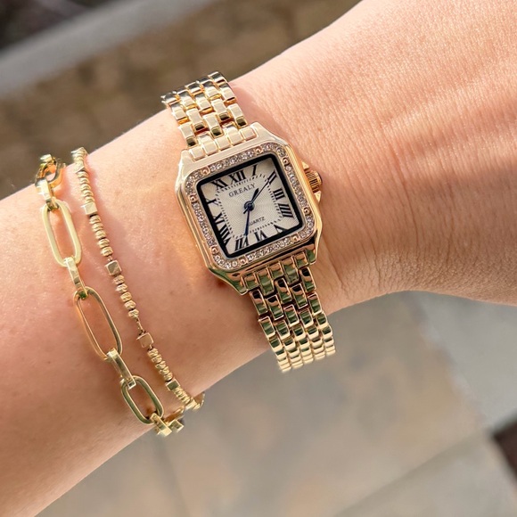 Anthropologie Accessories - Panthere Gold Square Watch Stainless Steel